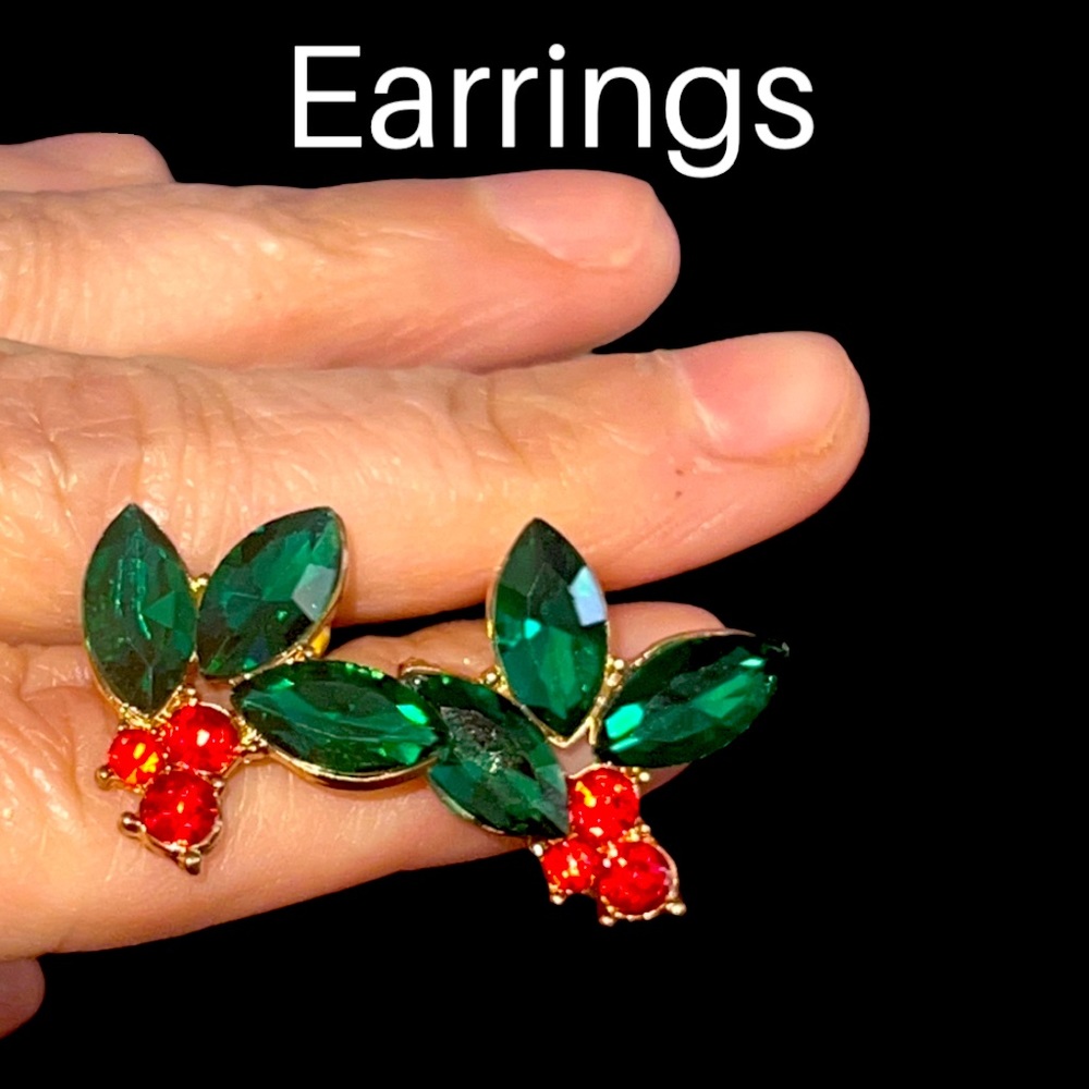 Holly Crystal Earrings, Christmas Earrings, Stocking Stuffer, Birthday Gift